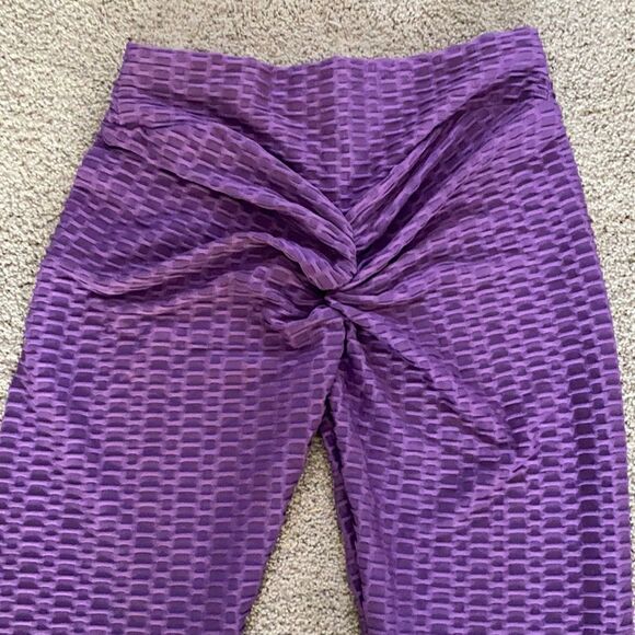 Women’s Leggings/High Waisted Yoga Pants Textured Purple Fabric Size L NEW - Picture 7 of 10